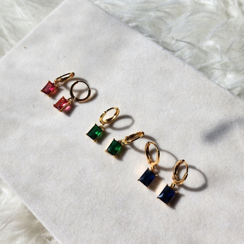 Colorful Gemstone Pair Of Three Earrings